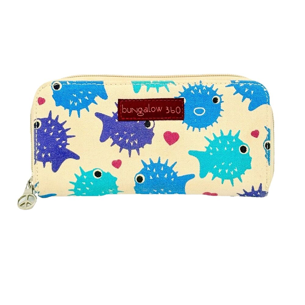 Bungalow 360 Canvas Blowfish & Hearts Zip Around Organizing Wallet